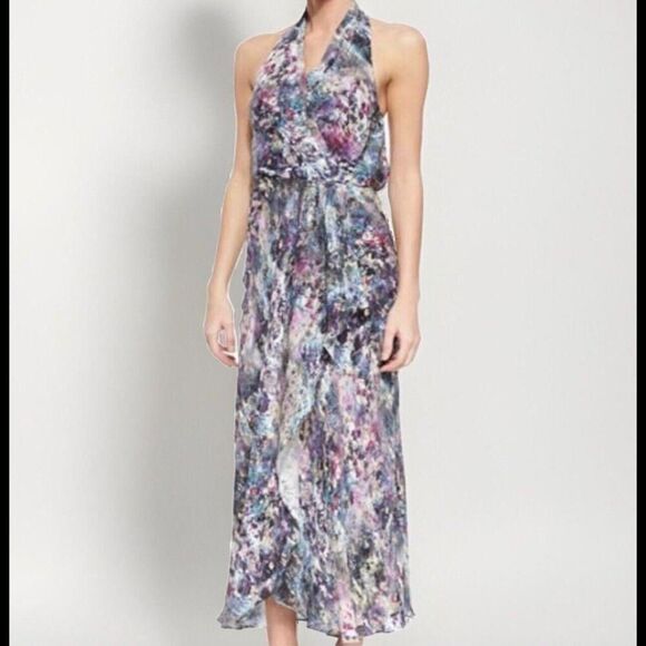 Haute Hippie 100% Silk Maxi Dress Womens Size Xs Purple Faux Wrap Cascade - Picture 1 of 9